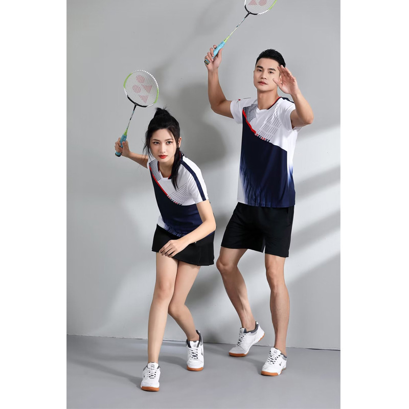 Spring New Badminton Clothing Women's Short-sleeved Sportswear Fixed z Printing Team Clothing Men's Top Short-sleeved Clothes
