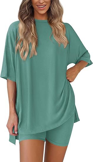 Picture of Cross-border foreign trade Amazon 2025 new women's casual round neck split loose shorts short sleeve home clothes suit