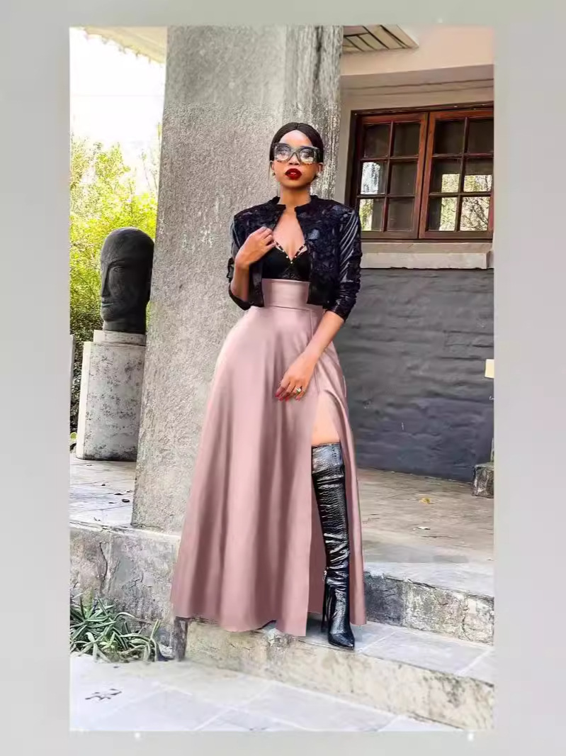 New AliExpress Amazon European and American Sexy Leather High Split Irregular Skirt Leather Skirt