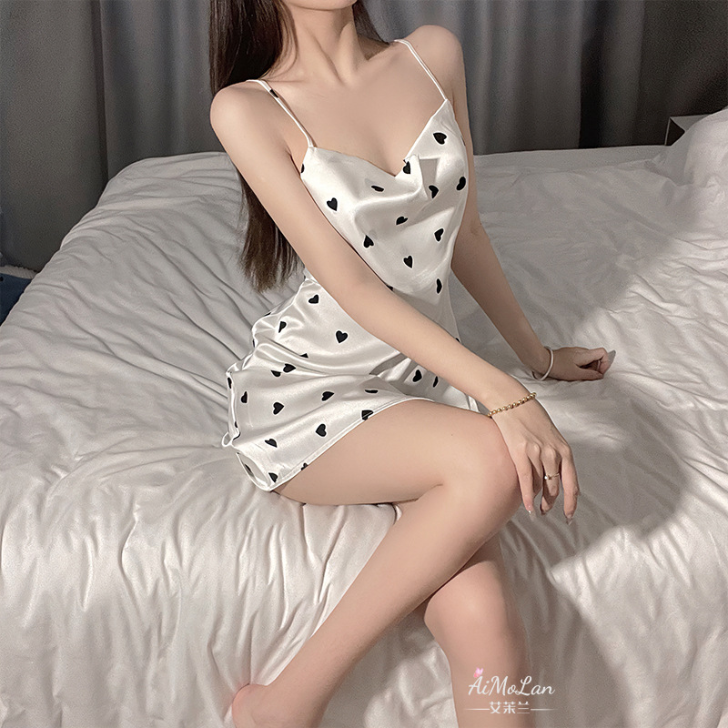 Meishilan Sexy Pajamas Women's Summer Swing Collar Sling Nightgown Mid-length Spring and Autumn Small Chest Thin 245