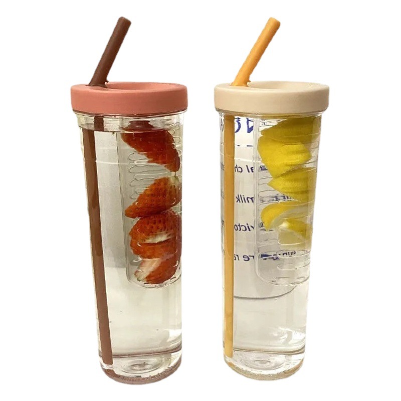 Xiaohongshu's Same Style Cup Ins High-Looking Korean Style Straw Cup Student Simple Anti-Fall Plastic Portable Cup