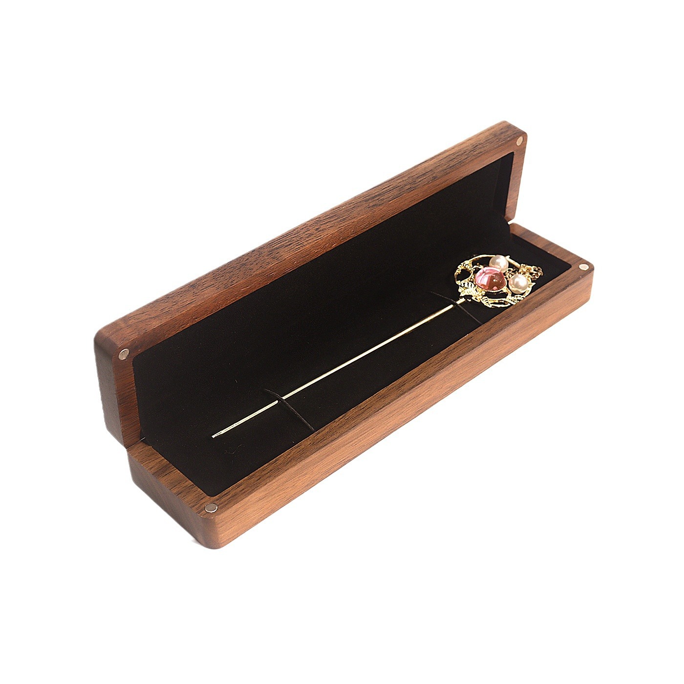 Picture of Solid Wood Black Walnut Necklace Jewelry Box Simple Hairpin Earrings Bracelet Packaging Gift Box Pen Box for Women