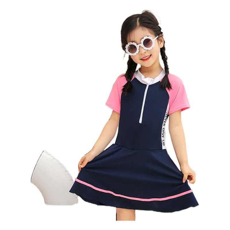 Children's Cute One-Piece Swimsuit Summer Sports Style Hot Spring Swimsuit Student Conservative Milk Silk Swimsuit Wholesale