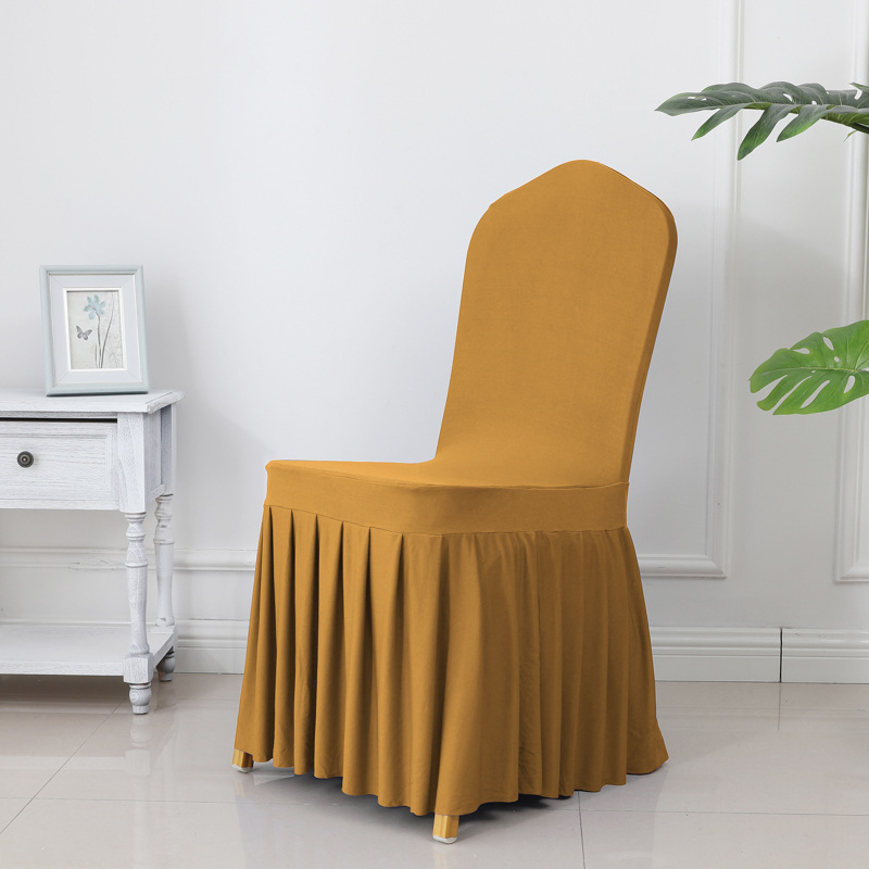 Picture of Chair Cover Thickened Stretch Pleated Skirt Dining Chair Cover Hotel Wedding Banquet Event Stool Cover Hotel Cloth