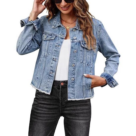 European and American Foreign Trade Denim Jacket Women's Cross-Border Amazon Aliexpress Hot Selling Distressed Short Denim Jacket