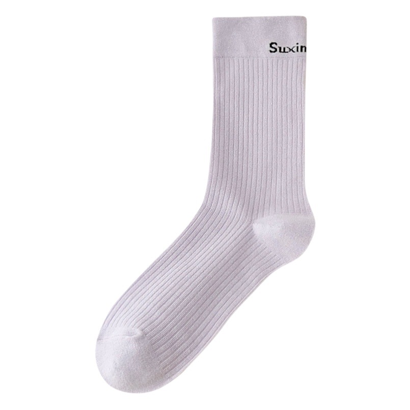 suxinaimin Socks Women's Mid-length Socks Solid Color Cotton Ins Fashionable Japanese-style Sporty Letter Stockings Mesh Infrared Wear