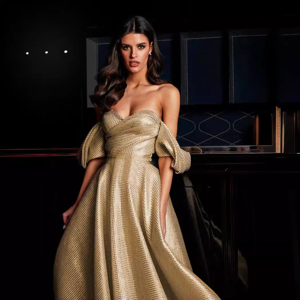 Picture of Champagne-Colored High-End Dress Champagne Colorful High-End Women's High-End Off-Shoulder Tube Top Evening Dress
