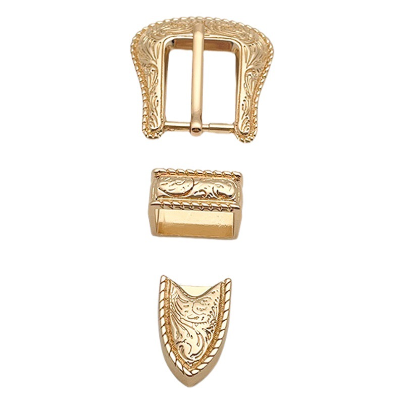 Alloy vintage printing wholesale belt buckle multi-specification metal belt accessories pin buckle three-piece belt buckle