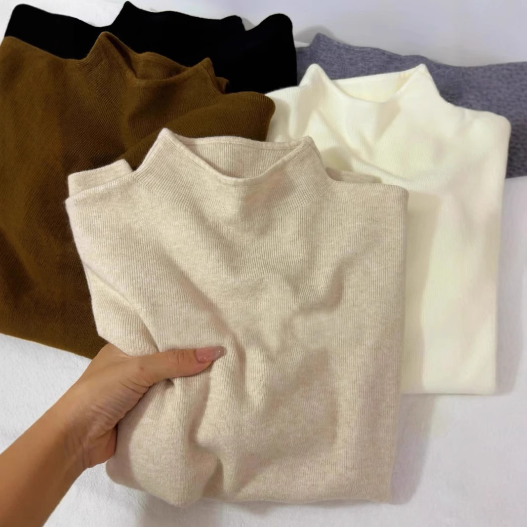 Small Stand-Up Collar Milk Soft Waxy Knitted Long-Sleeved Bottoming Shirt for Women Winter 2025 Sweater Autumn Korean Style Simple Top Inner Wear