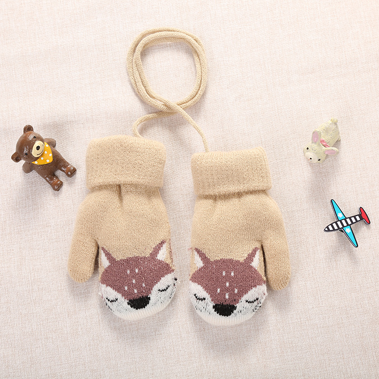 Picture of 3-Year-Old Cute Little Fox Winter Double-Layer Knitted Wool Fleece-Lined Thick Outdoor Warm Gloves Cartoon for Boys and Girls