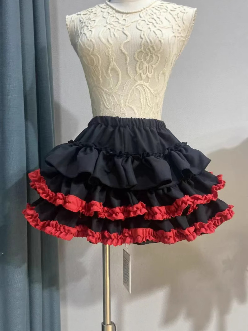 Hot Girl Pumpkin Cake Puffy Skirt Women's 2025 Summer Small High Waist Design Lace Splicing Short Skirt