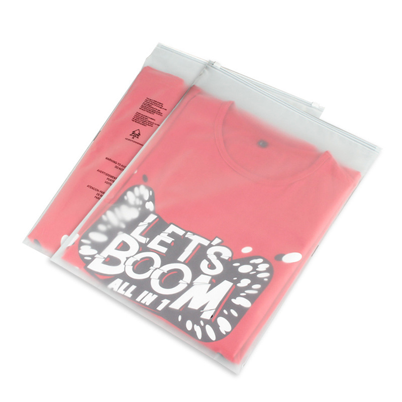 Picture of Warning: In-Stock Cross-Border Frosted Zipper Bag Cpe Plastic Underwear Ziplock Bag Storage Clothing Packaging Bag