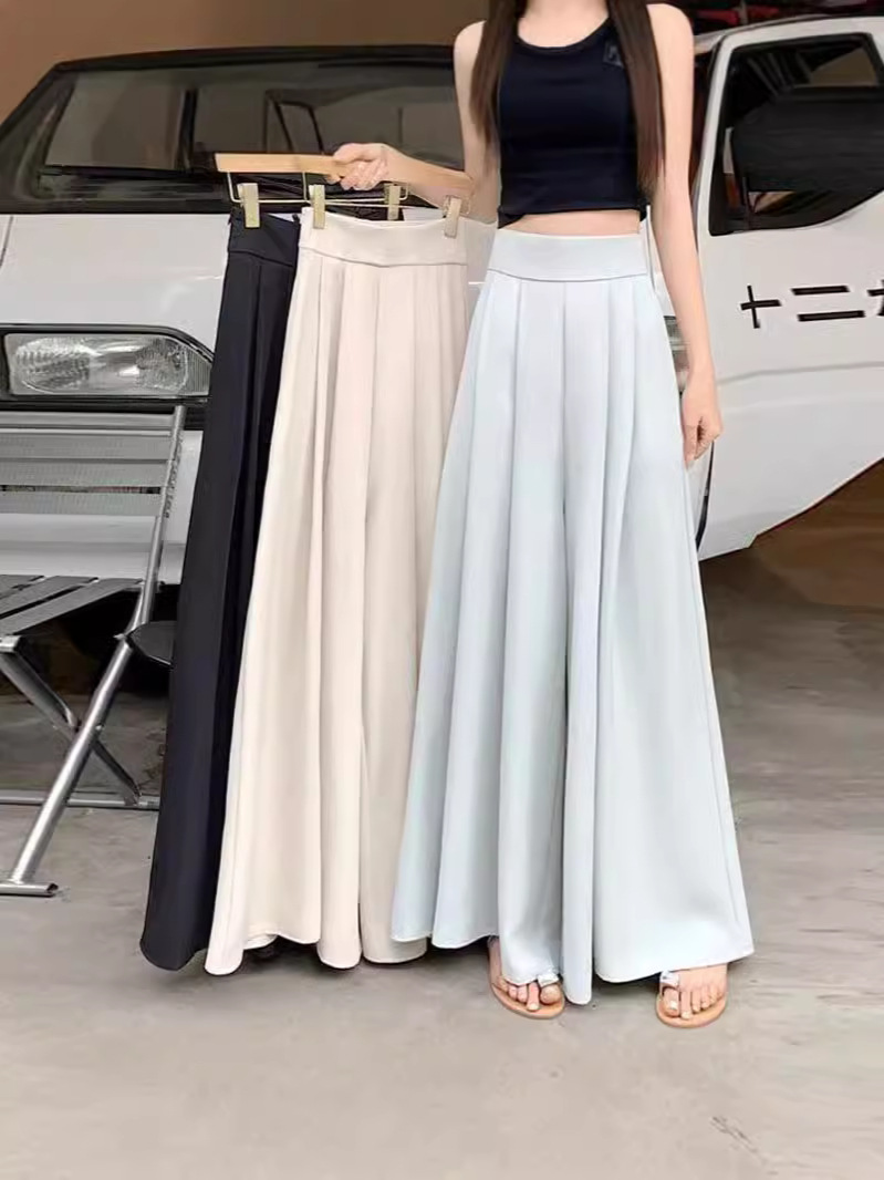 Lazy Loose Wide-Leg Culottes for Women in Autumn and Summer New Casual Pants High-Waisted Large Size Slimming Floor-Length Trousers for Women