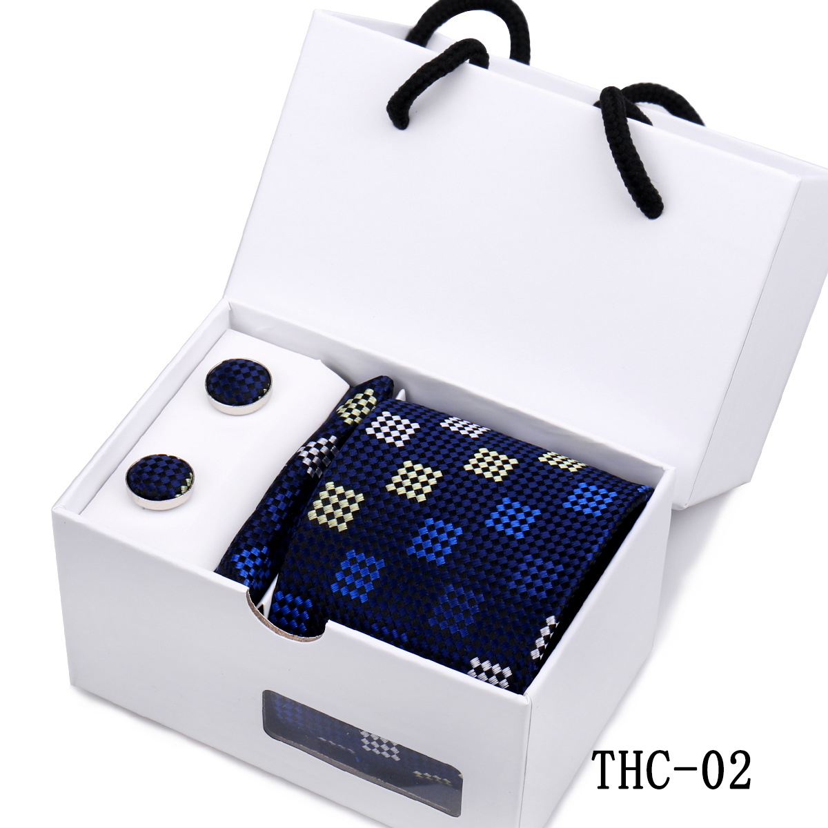 Picture of Men's Tie High Sense Gift Box 3 Pieces suit Business Dress Wedding Plaid Red Black Long Tie Shengzhou