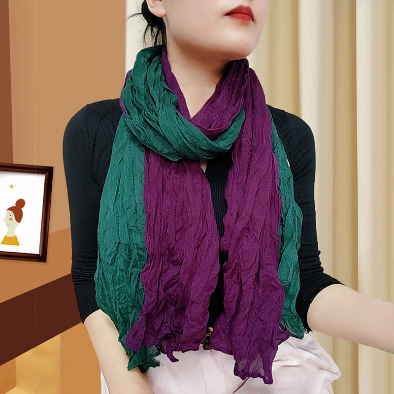 Double Wrinkle Sunscreen Scarf Women's Summer New Fashion All-match Thin Air Conditioning Shawl Autumn and Winter Dual-use