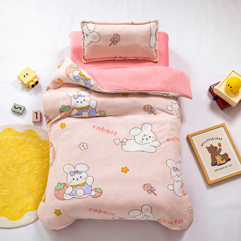 Picture of Kindergarten quilt three-piece autumn and winter milk velvet double-sided velvet baby admission core six-piece coral velvet bedding