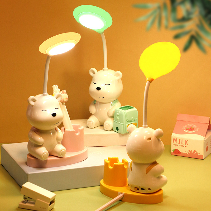 Online celebrity cartoon children student learning LED eye protection desk lamp USB reading charging small desk lamp custom advertising logo