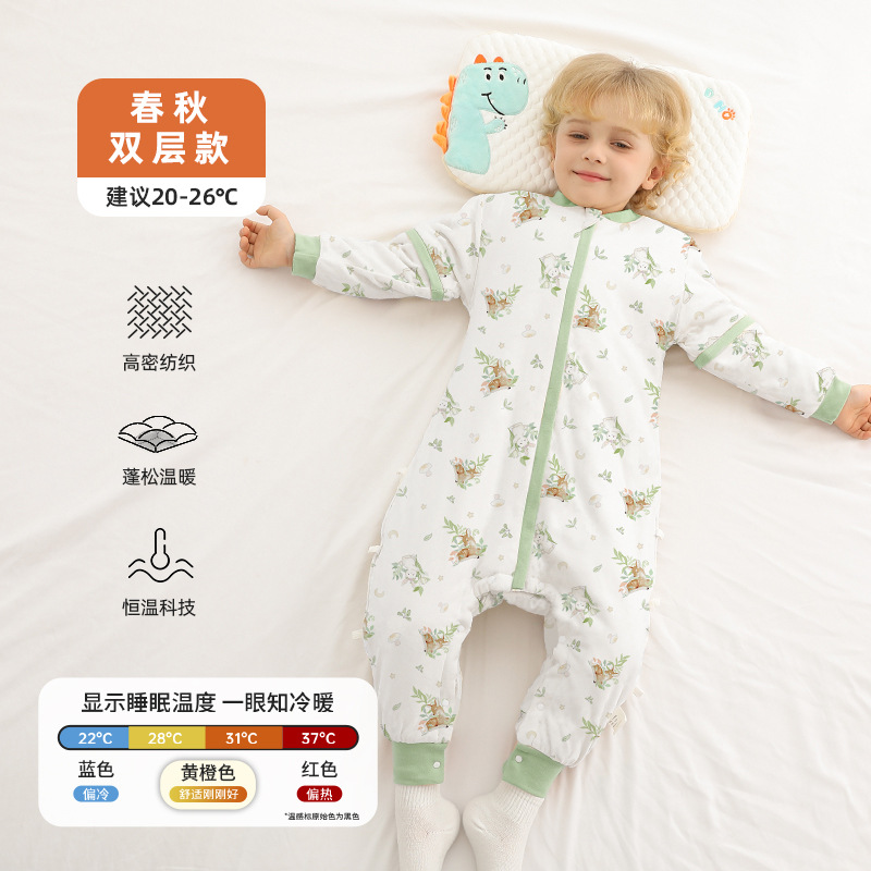 Picture of Baby Sleeping Bag Spring and Autumn Constant Temperature Detachable Sleeve Kick-proof Sleeve 1-6 Year Old Baby Leg Pajamas Air-conditioned Room Jumpsuit