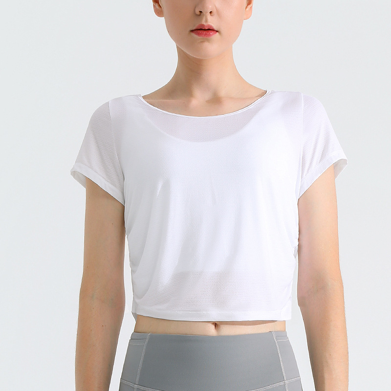 Picture of Cool Yoga Wear Short-Sleeved Women's Quick-Drying Breathable Beautiful Back T-Shirt Running Training Fitness Top Casual Sports Cover-Up