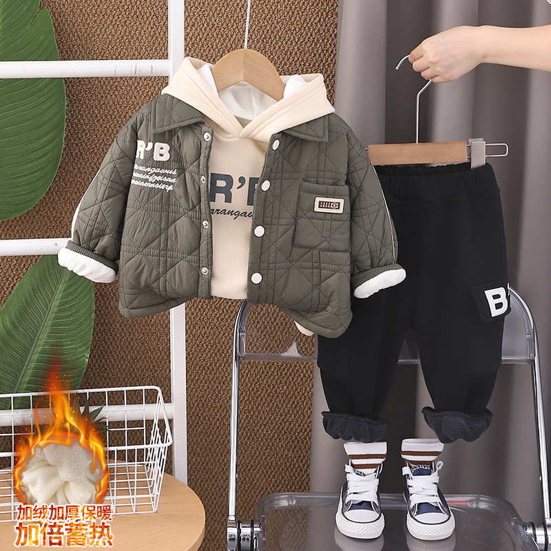 Five small seven children's clothing 2024 autumn and winter new 0-4 years old children boys quilted cotton coat fleece-lined sweater pants 3