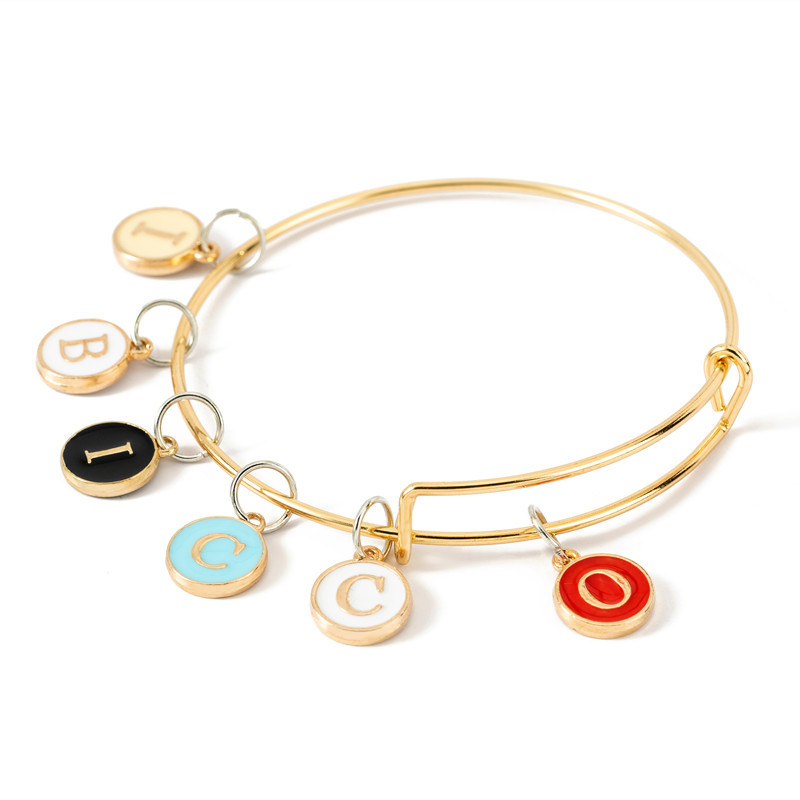 Picture of 1 diy jewelry accessories drop oil bracelet earrings small pendant drop oil 26 English letters alloy bracelet pendant