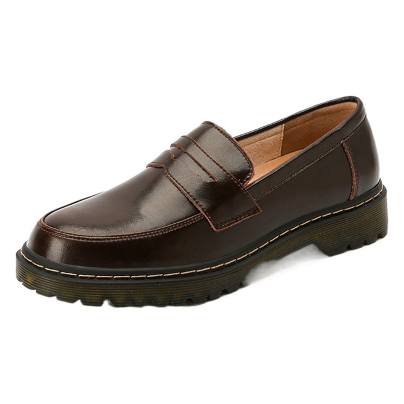 Japanese Style Jk Round-Toe Loafers for Women, Slip-On Chunky Heel Mary Jane Shoes, Retro Low-Heeled Leather Shoes for Women, Versatile Flat Shoes