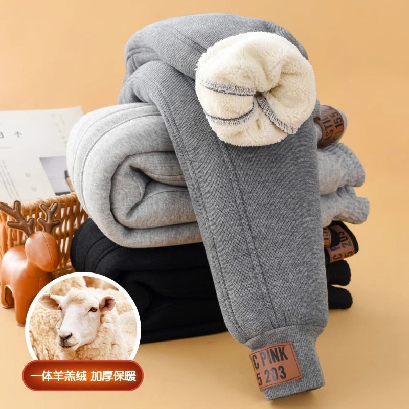 Girls' 2024 fleece-lined Thickened Pants Autumn and Winter Extra Thick Lamb Velvet Warm Pants Outer Wear Western Style Girls' Cotton Pants