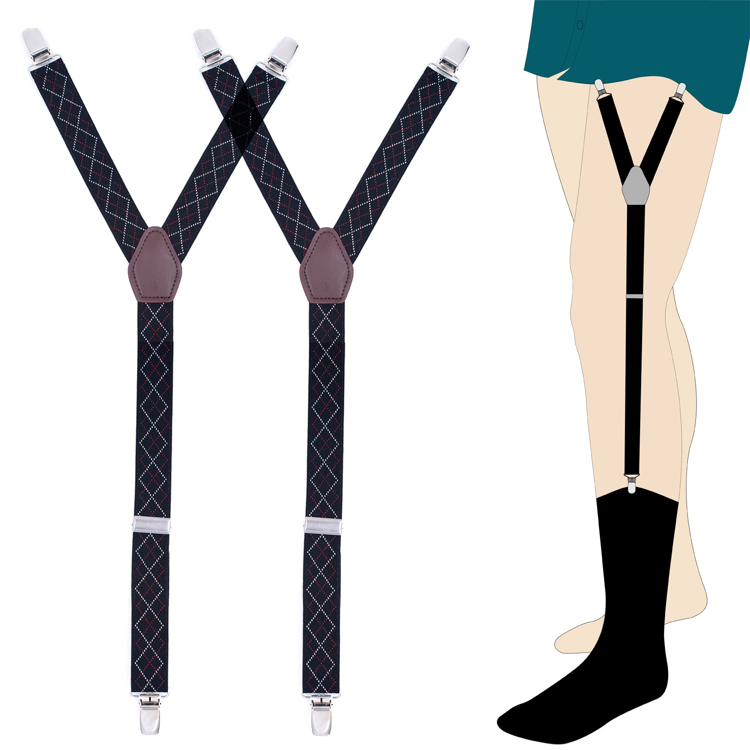 Picture of Cross-Border Supply Adult Men's Shirt Non-Slip Anti-Wrinkle Elastic Jacquard Three-Clip Y-Style Garter Fixed Clip