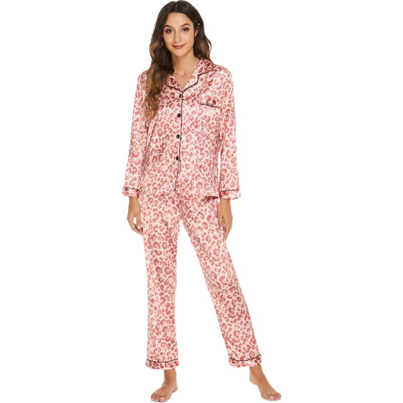 European and American style home clothing suit pajamas women's foreign trade supply satin cardigan long sleeve long sleeve Autumn New