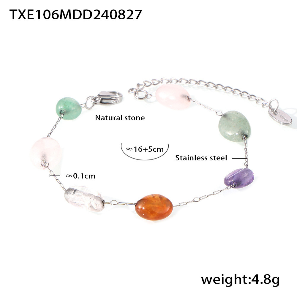 Picture of European and American Ins Style Niche Color Natural Stone Beaded Necklace Fashion Bracelet Stainless Steel Dopamine Light Luxury suit