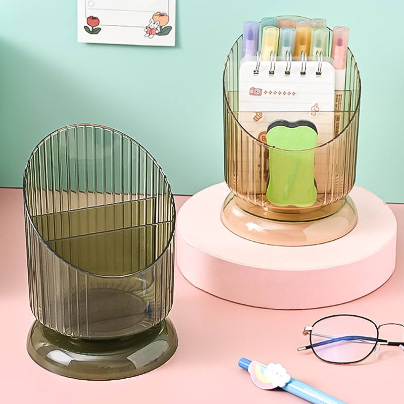 Picture of Desktop Transparent Pen Holder Student Holder Acrylic Desk Storage Box Study Stationery Small Pen Barrel Remote Control Storage