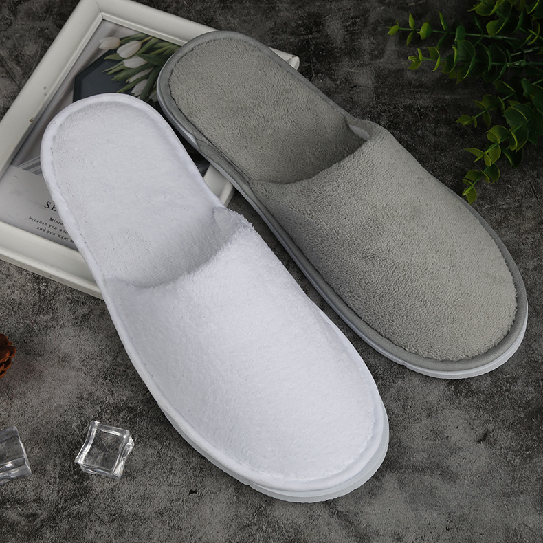 Picture of Manufacturer Disposable Hotel Slippers High-End Coral Velvet Four-Season Hotel Room Supplies Gray White Slippers