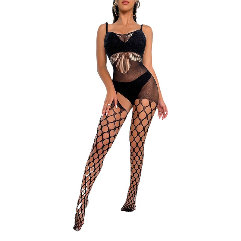European and American sexy Pure Fishing net suspenders sexy lingerie women's clothing open file passion sexy lingerie jumpsuit