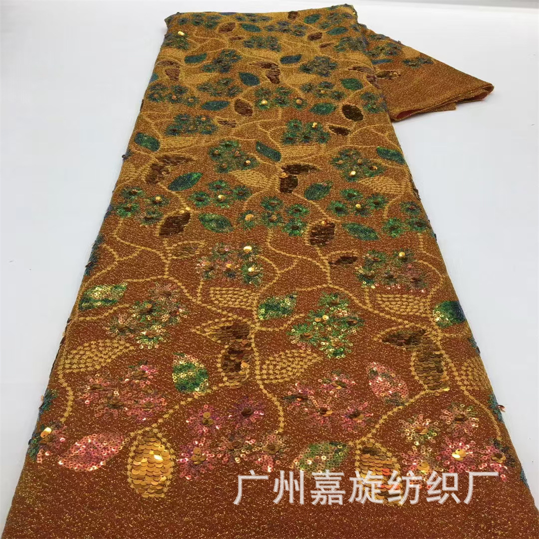 High-grade ethnic style sequin leaf three-dimensional embroidery lace fabric Yao clothing dress fabric sequins