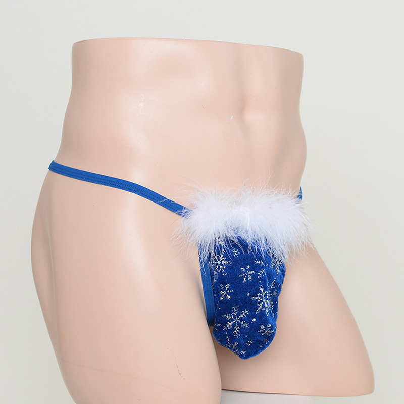 Men's thong plush seductive sexy underwear furry sexy snowflake seductive charming T pants one-piece delivery