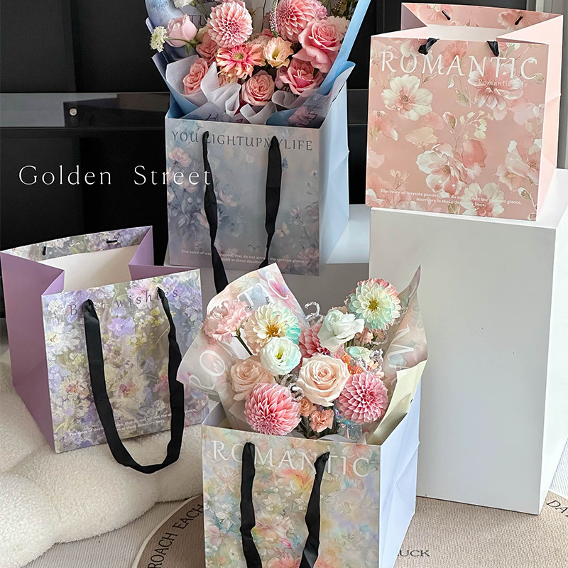 Sicilian oil painting style flower bag bouquet packaging gift bag flower shop special handmade diy gift material