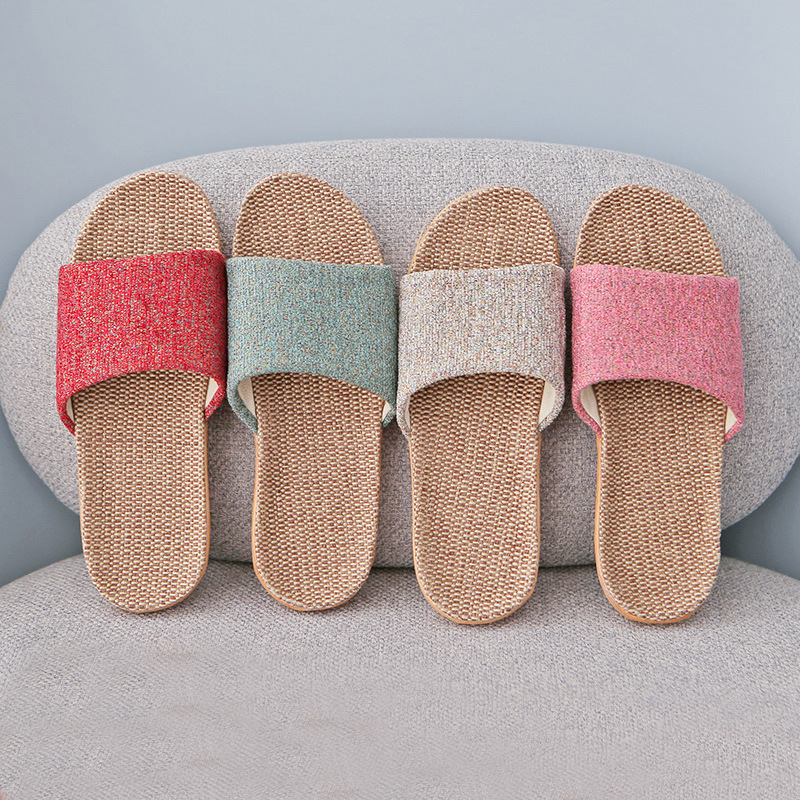 New Linen Slippers for Women, Indoor Non-Slip Couple's All-Season Floor Slippers, Wear-Resistant Sandals