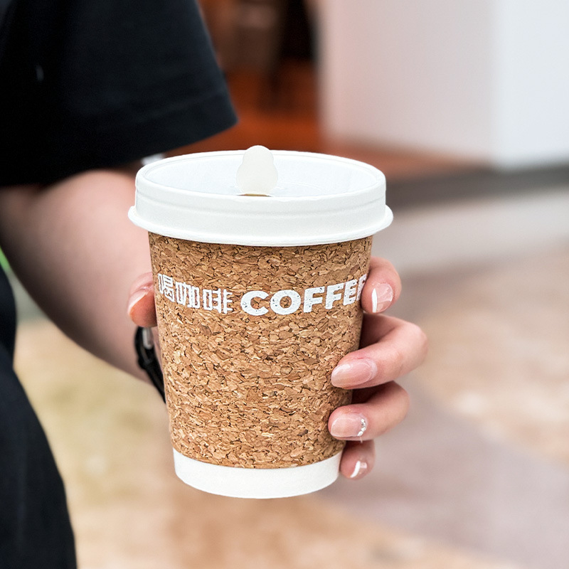 Cork Double-layer 90-caliber Texture Thickened Thermal Insulation Take-away Commercial Kraft Leather Oak Portable Packaging Disposable Paper Cup