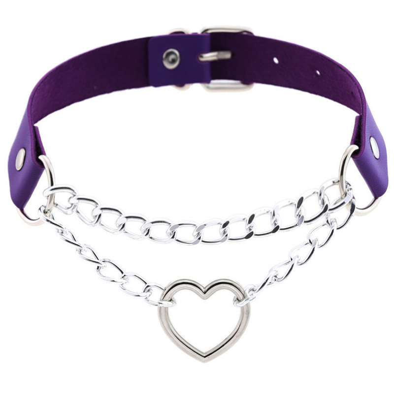 Picture of Cross-border Harajuku Heart-shaped Chain Collar Necklace Fashion Trend Leather Love Neck Chain Neck Chain Clavicle Chain