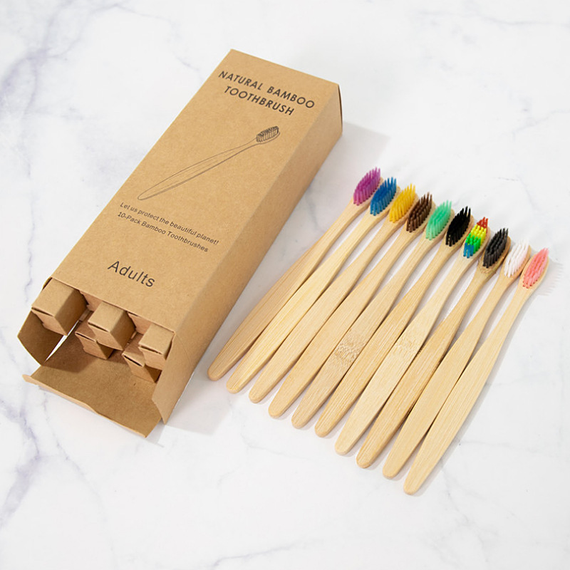Picture of Children and Adults Disposable 10-Pack 4-Pack Toothbrushes Hotel Bamboo Charcoal Hard Bristles Soft Bristles Bamboo Portable Eco-Friendly Material