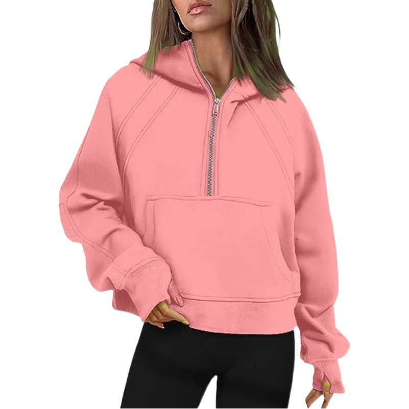 Fall/winter 2023 AliExpress Amazon new fashion casual sports half zipper hooded short fleece-lined sweater