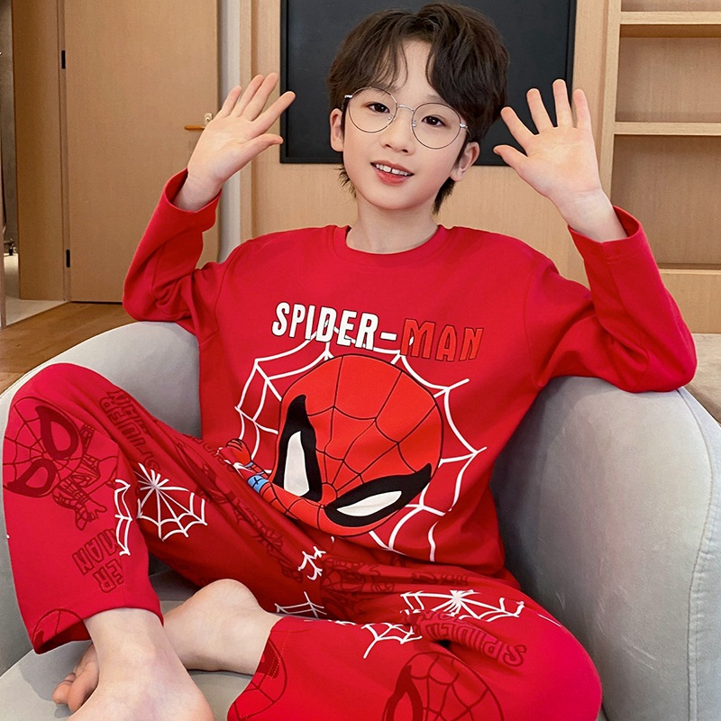 Picture of Spring and Autumn boys' pajamas pure cotton long-sleeved red animal year Festive dragon year little boy children's homewear suit
