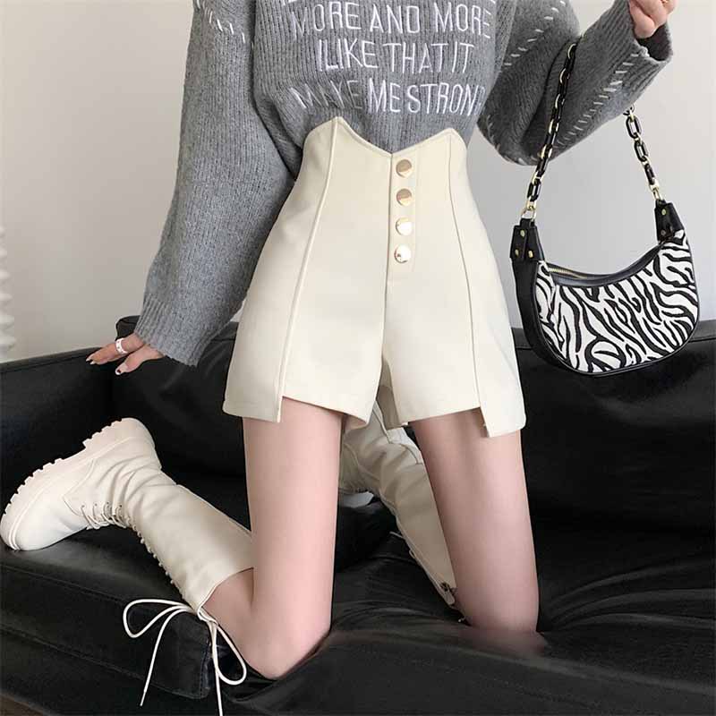 Picture of 2023 Summer New Design High waist shorts button decoration slimming A- line wide leg pants outer wear hot pants