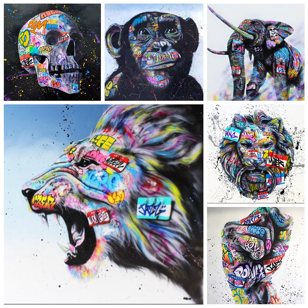 Graffiti Art Animal and Gesture Canvas Painting Mural Poster Wall Art Modern Decorative Painting