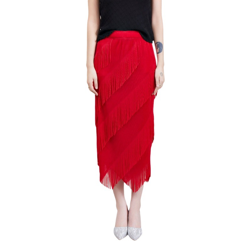 Cross-border Hot Tassel Skirt 2024 Spring and Summer High-end Temperament All-match Comfortable Loop Waist Hip Skirt One-step Skirt
