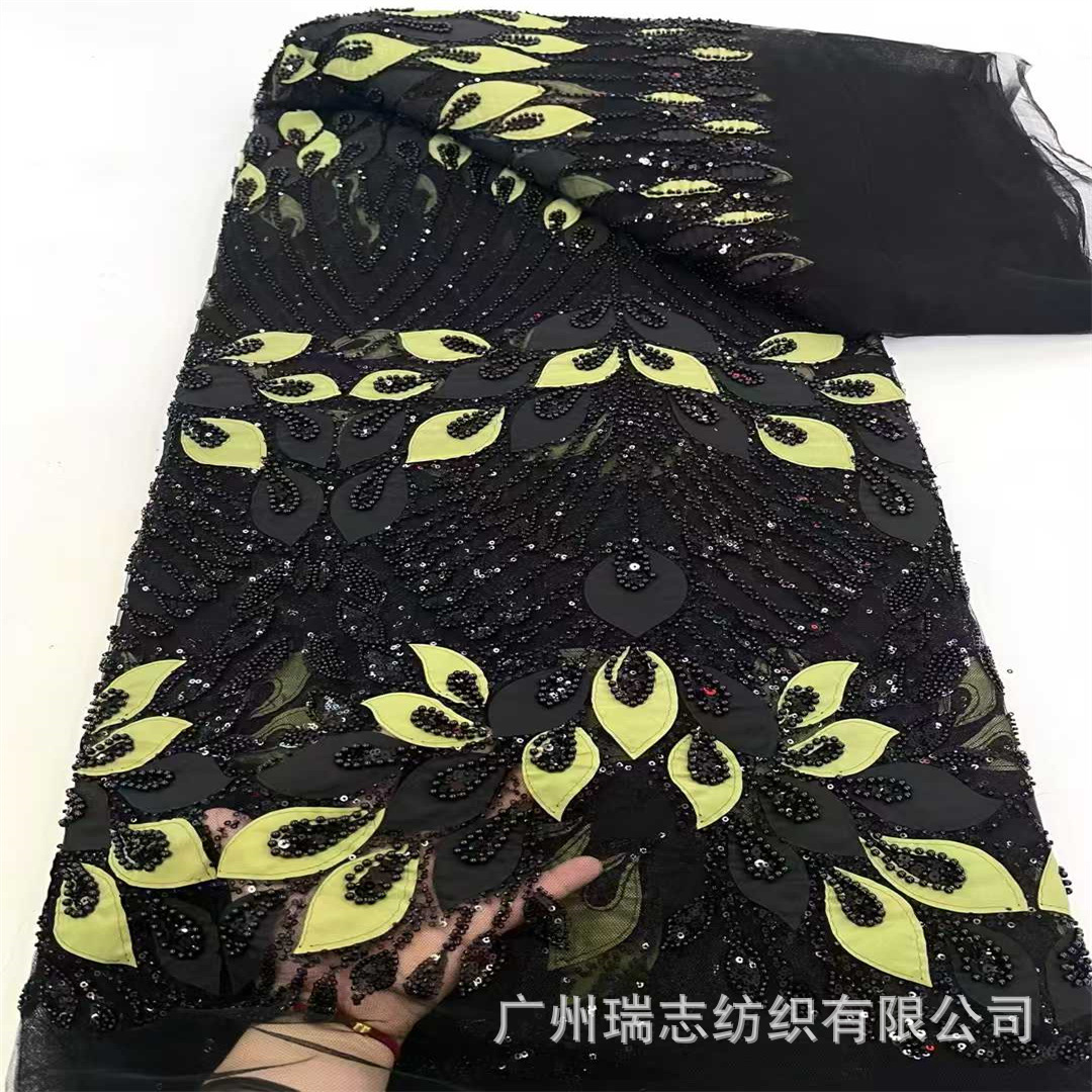 Picture of Spot Lace Sequin Embroidered Cloth 3D Laser Flower Embroider Bead Tube Embroider Performance Dress Dress Fabric