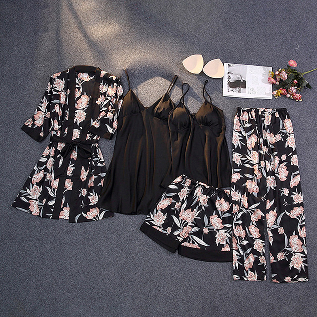 New Printed Five-piece Set European and American Sexy Underwear Home Clothes Five-piece Set Fashionable Comfortable Pajamas suit