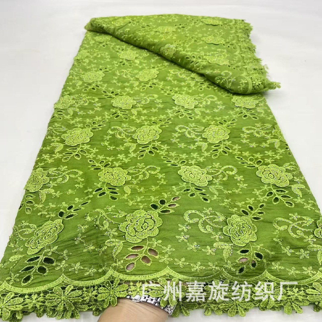 Carved Hole Chiffon Laser Stereo Flower Plus Diamond Embroider Fabric African Women's Clothing Dress Embroidered Cloth Sequin