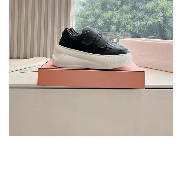 Picture of Guangzhou Ding Version White Shoes for Women with 7cm Height Increase Metal Smiley Toe Layer Cowhide Sneakers Thick Sole Velcro Trbottomy and Cool