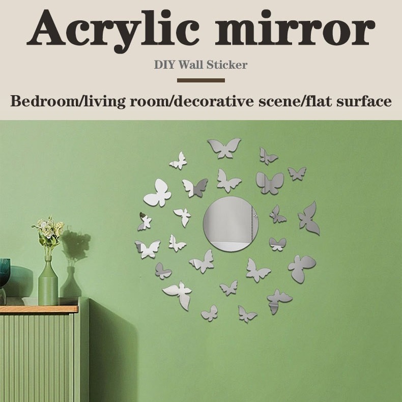 Picture of Cross-border Hot Sale 24 Butterfly Size Plus Round Mirror Mirror Decorative Wall Stickers Decorative Beautify Living Room Bedroom